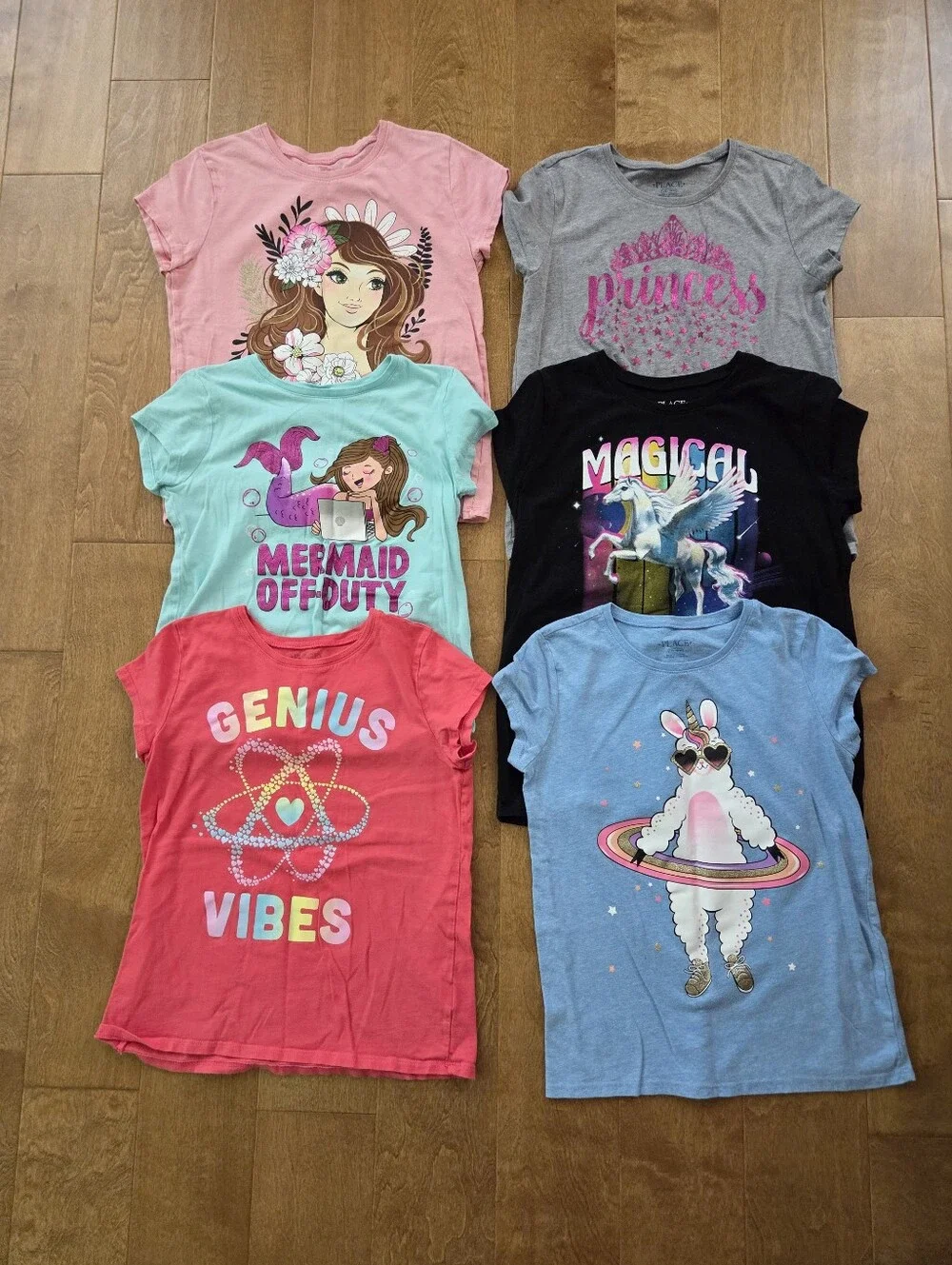 Girls Graphic Tee Bundle — Colorful Characters & Fun Slogans Size LARGE (Girls)